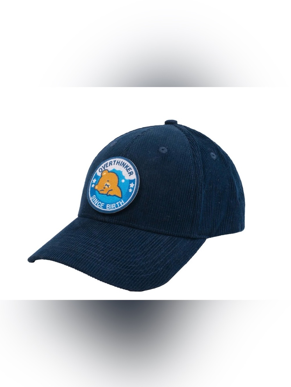 New Milk mocha Men's Navy Corduroy Baseball Cap with Bear 'Overthinker' Patch